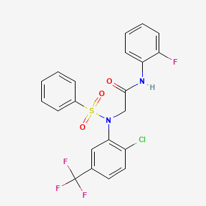 molecular formula C21H15ClF4N2O3S B3652863 2-{N-[2-CHLORO-5-(TRIFLUOROMETHYL)PHENYL]BENZENESULFONAMIDO}-N-(2-FLUOROPHENYL)ACETAMIDE 