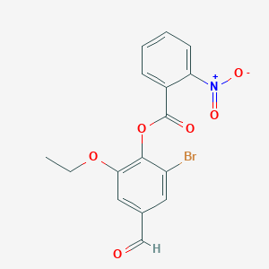 molecular formula C16H12BrNO6 B3652875 2-bromo-6-ethoxy-4-formylphenyl 2-nitrobenzoate 