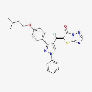 molecular formula C25H23N5O2S B3652920 (5Z)-5-({3-[4-(3-METHYLBUTOXY)PHENYL]-1-PHENYL-1H-PYRAZOL-4-YL}METHYLIDENE)-5H,6H-[1,2,4]TRIAZOLO[3,2-B][1,3]THIAZOL-6-ONE 