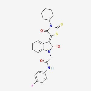 2-[(3Z)-3-(3-cyclohexyl-4-oxo-2-thioxo-1,3-thiazolidin-5-ylidene)-2-oxo-2,3-dihydro-1H-indol-1-yl]-N-(4-fluorophenyl)acetamide