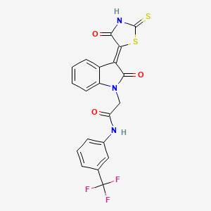 molecular formula C20H12F3N3O3S2 B3653032 2-[(3Z)-2-oxo-3-(4-oxo-2-thioxo-1,3-thiazolidin-5-ylidene)-2,3-dihydro-1H-indol-1-yl]-N-[3-(trifluoromethyl)phenyl]acetamide 