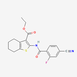 molecular formula C19H17FN2O3S B3653054 Ethyl 2-{[(4-cyano-2-fluorophenyl)carbonyl]amino}-4,5,6,7-tetrahydro-1-benzothiophene-3-carboxylate 