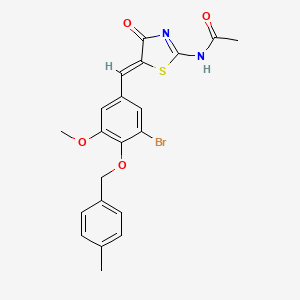 molecular formula C21H19BrN2O4S B3653462 N-[(5Z)-5-{3-bromo-5-methoxy-4-[(4-methylbenzyl)oxy]benzylidene}-4-oxo-4,5-dihydro-1,3-thiazol-2-yl]acetamide 