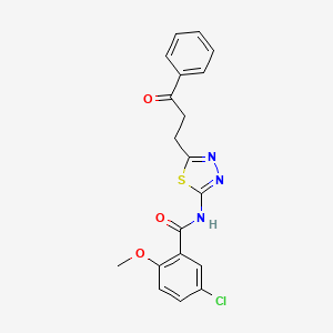 molecular formula C19H16ClN3O3S B3653628 5-chloro-2-methoxy-N-[5-(3-oxo-3-phenylpropyl)-1,3,4-thiadiazol-2-yl]benzamide 