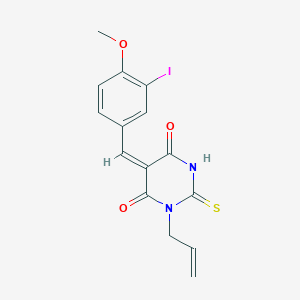 molecular formula C15H13IN2O3S B3653677 (5E)-5-(3-iodo-4-methoxybenzylidene)-1-(prop-2-en-1-yl)-2-thioxodihydropyrimidine-4,6(1H,5H)-dione 