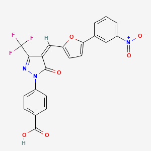 molecular formula C22H12F3N3O6 B3653685 4-[4-{[5-(3-nitrophenyl)-2-furyl]methylene}-5-oxo-3-(trifluoromethyl)-4,5-dihydro-1H-pyrazol-1-yl]benzoic acid 