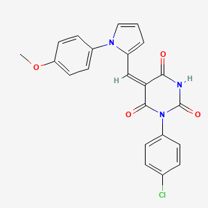 molecular formula C22H16ClN3O4 B3653695 (5E)-1-(4-chlorophenyl)-5-{[1-(4-methoxyphenyl)-1H-pyrrol-2-yl]methylidene}pyrimidine-2,4,6(1H,3H,5H)-trione 