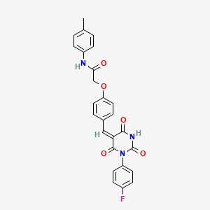 2-(4-{(E)-[1-(4-fluorophenyl)-2,4,6-trioxotetrahydropyrimidin-5(2H)-ylidene]methyl}phenoxy)-N-(4-methylphenyl)acetamide