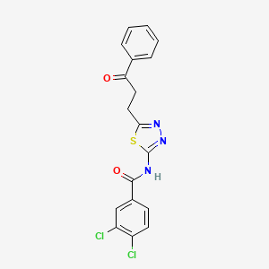 molecular formula C18H13Cl2N3O2S B3653857 3,4-dichloro-N-[5-(3-oxo-3-phenylpropyl)-1,3,4-thiadiazol-2-yl]benzamide 