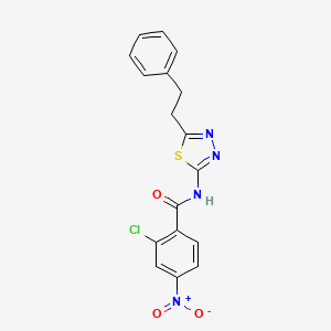 molecular formula C17H13ClN4O3S B3653862 2-chloro-4-nitro-N-(5-phenethyl-1,3,4-thiadiazol-2-yl)benzamide 