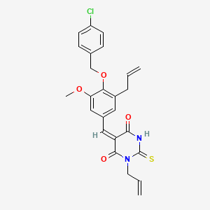 (5E)-5-{4-[(4-chlorobenzyl)oxy]-3-methoxy-5-(prop-2-en-1-yl)benzylidene}-1-(prop-2-en-1-yl)-2-thioxodihydropyrimidine-4,6(1H,5H)-dione