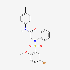 molecular formula C22H21BrN2O4S B3654228 2-(N-(5-bromo-2-methoxyphenyl)sulfonylanilino)-N-(4-methylphenyl)acetamide 