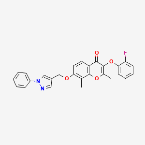 molecular formula C27H21FN2O4 B3654244 3-(2-fluorophenoxy)-2,8-dimethyl-7-[(1-phenyl-1H-pyrazol-4-yl)methoxy]-4H-chromen-4-one 