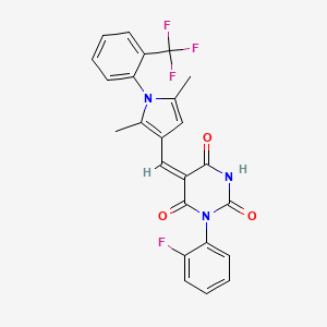 molecular formula C24H17F4N3O3 B3654447 (5E)-5-({2,5-dimethyl-1-[2-(trifluoromethyl)phenyl]-1H-pyrrol-3-yl}methylidene)-1-(2-fluorophenyl)pyrimidine-2,4,6(1H,3H,5H)-trione 