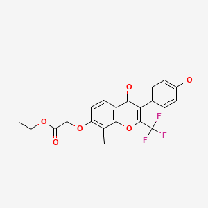 molecular formula C22H19F3O6 B3654554 ethyl {[3-(4-methoxyphenyl)-8-methyl-4-oxo-2-(trifluoromethyl)-4H-chromen-7-yl]oxy}acetate 