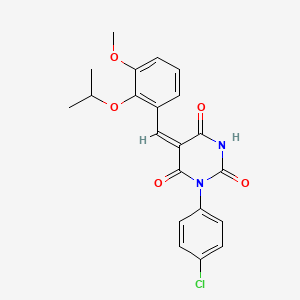 molecular formula C21H19ClN2O5 B3654716 (5E)-1-(4-chlorophenyl)-5-[3-methoxy-2-(propan-2-yloxy)benzylidene]pyrimidine-2,4,6(1H,3H,5H)-trione 