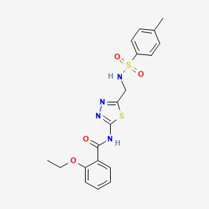 molecular formula C19H20N4O4S2 B3654812 2-ethoxy-N-[5-[[(4-methylphenyl)sulfonylamino]methyl]-1,3,4-thiadiazol-2-yl]benzamide 