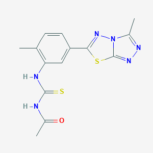 molecular formula C14H14N6OS2 B365482 N-{[2-methyl-5-(3-methyl[1,2,4]triazolo[3,4-b][1,3,4]thiadiazol-6-yl)phenyl]carbamothioyl}acetamide CAS No. 875130-57-7