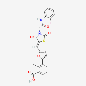 3-{5-[(Z)-(3-{2-[(2-fluorophenyl)amino]-2-oxoethyl}-2,4-dioxo-1,3-thiazolidin-5-ylidene)methyl]furan-2-yl}-2-methylbenzoic acid