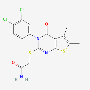 molecular formula C16H13Cl2N3O2S2 B3654882 2-{[3-(3,4-dichlorophenyl)-5,6-dimethyl-4-oxo-3,4-dihydrothieno[2,3-d]pyrimidin-2-yl]thio}acetamide 