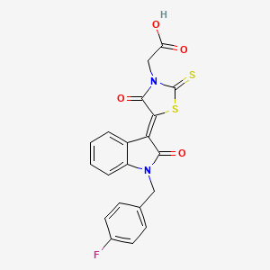 molecular formula C20H13FN2O4S2 B3654932 {(5Z)-5-[1-(4-fluorobenzyl)-2-oxo-1,2-dihydro-3H-indol-3-ylidene]-4-oxo-2-thioxo-1,3-thiazolidin-3-yl}acetic acid 