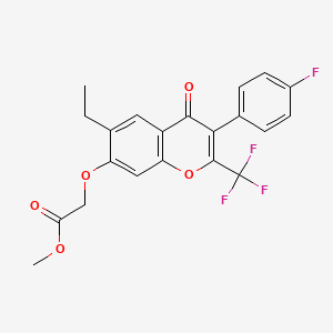 molecular formula C21H16F4O5 B3654955 methyl {[6-ethyl-3-(4-fluorophenyl)-4-oxo-2-(trifluoromethyl)-4H-chromen-7-yl]oxy}acetate 