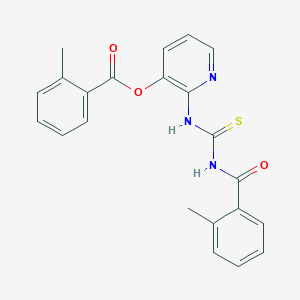 molecular formula C22H19N3O3S B3655007 2-({[(2-methylbenzoyl)amino]carbonothioyl}amino)-3-pyridinyl 2-methylbenzoate 