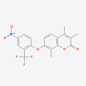 molecular formula C19H14F3NO5 B3655010 3,4,8-trimethyl-7-[4-nitro-2-(trifluoromethyl)phenoxy]-2H-chromen-2-one 