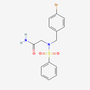 molecular formula C15H15BrN2O3S B3655249 2-[benzenesulfonyl-[(4-bromophenyl)methyl]amino]acetamide 