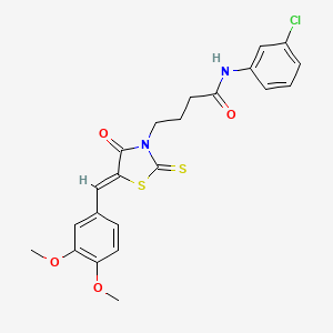 molecular formula C22H21ClN2O4S2 B3655301 N-(3-chlorophenyl)-4-[5-(3,4-dimethoxybenzylidene)-4-oxo-2-thioxo-1,3-thiazolidin-3-yl]butanamide 