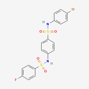 molecular formula C18H14BrFN2O4S2 B3655435 N-(4-{[(4-bromophenyl)amino]sulfonyl}phenyl)-4-fluorobenzenesulfonamide 