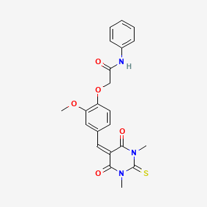 molecular formula C22H21N3O5S B3655739 2-{4-[(1,3-dimethyl-4,6-dioxo-2-thioxotetrahydropyrimidin-5(2H)-ylidene)methyl]-2-methoxyphenoxy}-N-phenylacetamide 