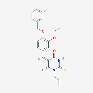 molecular formula C23H21FN2O4S B3655772 (5E)-5-{3-ethoxy-4-[(3-fluorobenzyl)oxy]benzylidene}-1-(prop-2-en-1-yl)-2-thioxodihydropyrimidine-4,6(1H,5H)-dione 