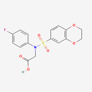 molecular formula C16H14FNO6S B3655896 N-(2,3-dihydro-1,4-benzodioxin-6-ylsulfonyl)-N-(4-fluorophenyl)glycine 