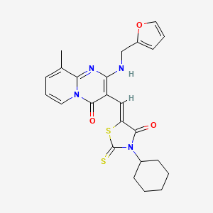 molecular formula C24H24N4O3S2 B3655900 (5Z)-3-Cyclohexyl-5-[(2-{[(furan-2-YL)methyl]amino}-9-methyl-4-oxo-4H-pyrido[1,2-A]pyrimidin-3-YL)methylidene]-2-sulfanylidene-1,3-thiazolidin-4-one 