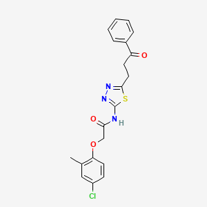 molecular formula C20H18ClN3O3S B3655916 2-(4-chloro-2-methylphenoxy)-N-[5-(3-oxo-3-phenylpropyl)-1,3,4-thiadiazol-2-yl]acetamide 