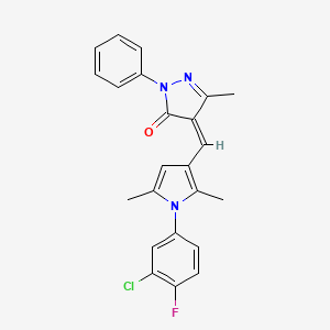 molecular formula C23H19ClFN3O B3655998 (4Z)-4-[[1-(3-chloro-4-fluorophenyl)-2,5-dimethylpyrrol-3-yl]methylidene]-5-methyl-2-phenylpyrazol-3-one 