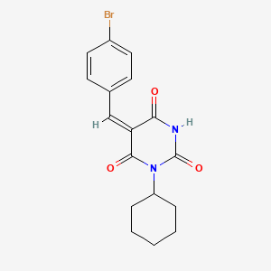 molecular formula C17H17BrN2O3 B3656209 (5E)-5-[(4-bromophenyl)methylidene]-1-cyclohexyl-1,3-diazinane-2,4,6-trione 