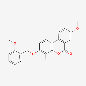 molecular formula C23H20O5 B3656469 8-methoxy-3-[(2-methoxybenzyl)oxy]-4-methyl-6H-benzo[c]chromen-6-one 