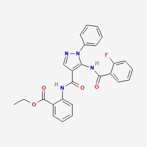 molecular formula C26H21FN4O4 B3656477 Ethyl 2-[5-(2-fluorobenzamido)-1-phenyl-1H-pyrazole-4-amido]benzoate 