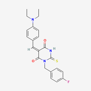 molecular formula C22H22FN3O2S B3656547 (5E)-5-[[4-(diethylamino)phenyl]methylidene]-1-[(4-fluorophenyl)methyl]-2-sulfanylidene-1,3-diazinane-4,6-dione 