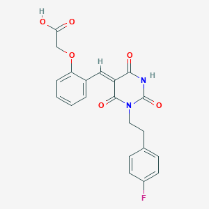 molecular formula C21H17FN2O6 B3656640 2-[2-[(Z)-[1-[2-(4-fluorophenyl)ethyl]-2,4,6-trioxo-1,3-diazinan-5-ylidene]methyl]phenoxy]acetic acid 