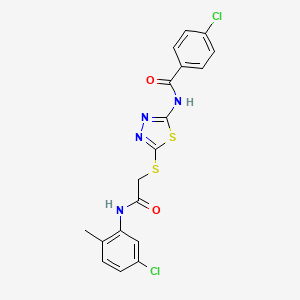 4-chloro-N-[5-[2-(5-chloro-2-methylanilino)-2-oxoethyl]sulfanyl-1,3,4-thiadiazol-2-yl]benzamide