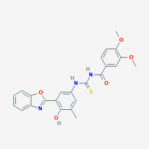 molecular formula C24H21N3O5S B365721 N-{[3-(1,3-benzoxazol-2-yl)-4-hydroxy-5-methylphenyl]carbamothioyl}-3,4-dimethoxybenzamide 