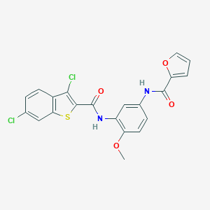 molecular formula C21H14Cl2N2O4S B365805 N-[3-[(3,6-dichloro-1-benzothiophene-2-carbonyl)amino]-4-methoxyphenyl]furan-2-carboxamide CAS No. 832093-15-9