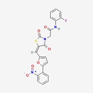 N-(2-fluorophenyl)-2-[(5E)-5-[[5-(2-nitrophenyl)furan-2-yl]methylidene]-2,4-dioxo-1,3-thiazolidin-3-yl]acetamide