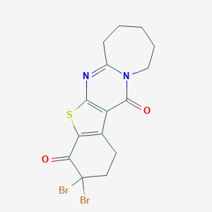molecular formula C15H14Br2N2O2S B365886 3,3-dibromo-2,3,8,9,10,11-hexahydro[1]benzothieno[2',3':4,5]pyrimido[1,2-a]azepine-4,13(1H,7H)-dione CAS No. 299962-37-1