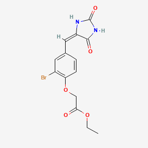 molecular formula C14H13BrN2O5 B3658919 ETHYL 2-(2-BROMO-4-{[(4E)-2,5-DIOXOIMIDAZOLIDIN-4-YLIDENE]METHYL}PHENOXY)ACETATE 