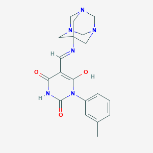 molecular formula C19H22N6O3 B365900 (5Z)-1-(3-methylphenyl)-5-[(1,3,5-triazatricyclo[3.3.1.1~3,7~]dec-7-ylamino)methylidene]pyrimidine-2,4,6(1H,3H,5H)-trione 