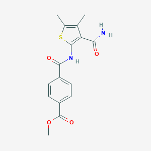 molecular formula C16H16N2O4S B365969 Methyl 4-((3-carbamoyl-4,5-dimethylthiophen-2-yl)carbamoyl)benzoate CAS No. 896308-59-1